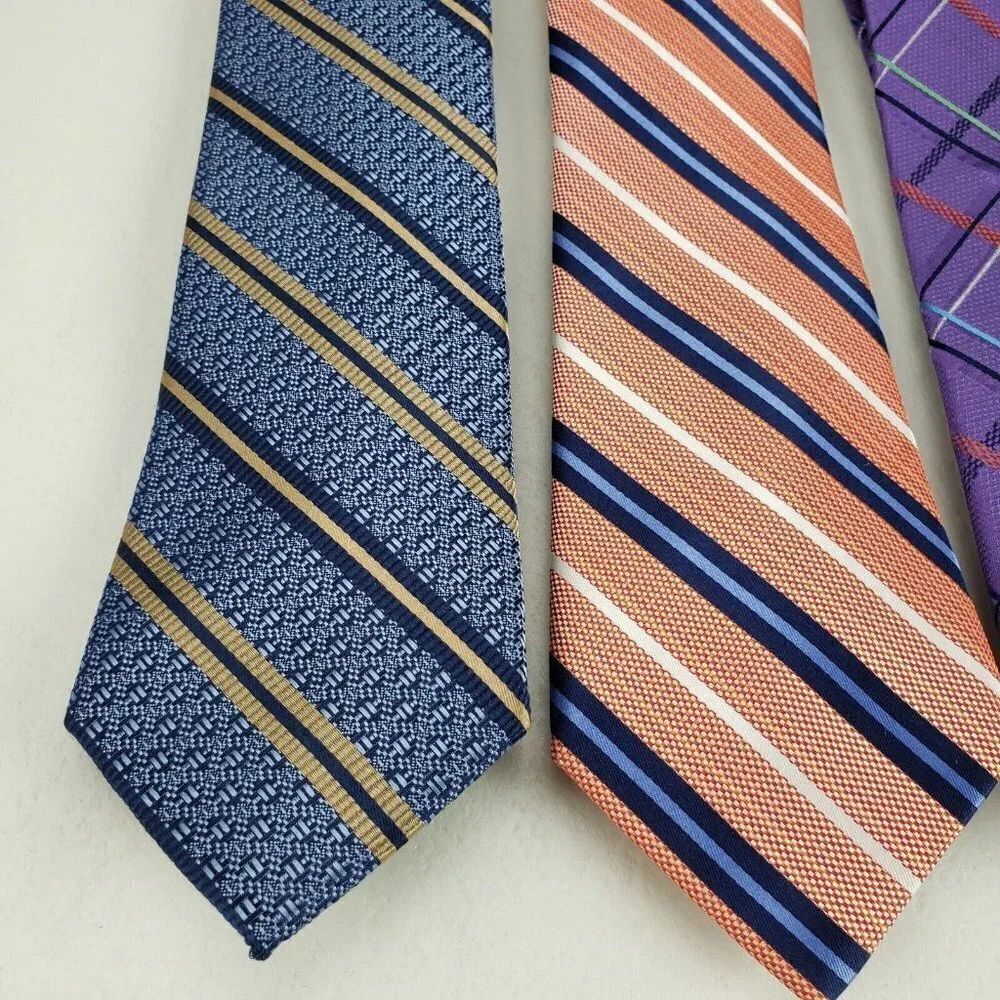 Jos A Bank Reserve 100% Silk Necktie *LOT OF 3* Blue Orange Purple 3 x 59 Tie